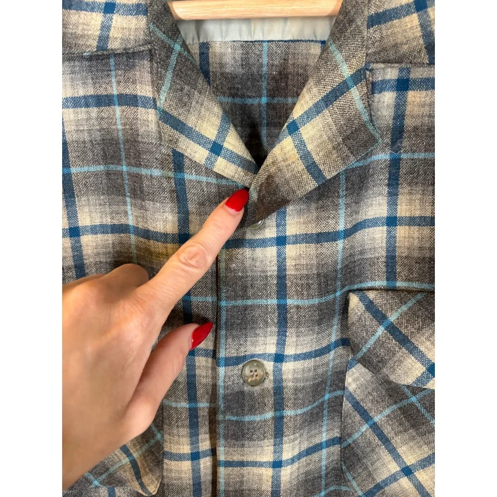 Vintage 50's 60's Pendleton Plaid Board Shirt Short Sleeve M Classic Loop Collar